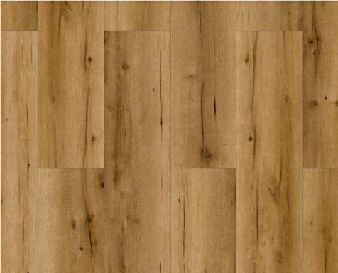 Suelo de madera clara con vetas y nudos, presentado en un patrón de tablas.